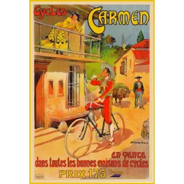 Publicité Cycles Carmen toréador vélo ruelle espagnole femme balcon Marodon Paul Dupont Paris