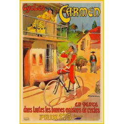 Publicité Cycles Carmen toréador vélo ruelle espagnole femme balcon Marodon Paul Dupont Paris
