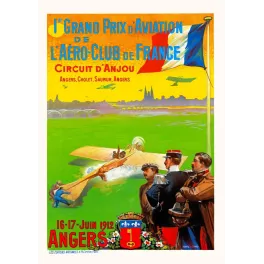 Affiche 1er Grand Prix Aviation Anjou Angers 1912 biplan décollage officiers militaires Leyssieux Éditions Nationales