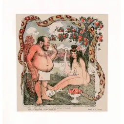Caricature Adam et Eve A. Faivre Le Rire jardin Eden serpent pommier cygne humour