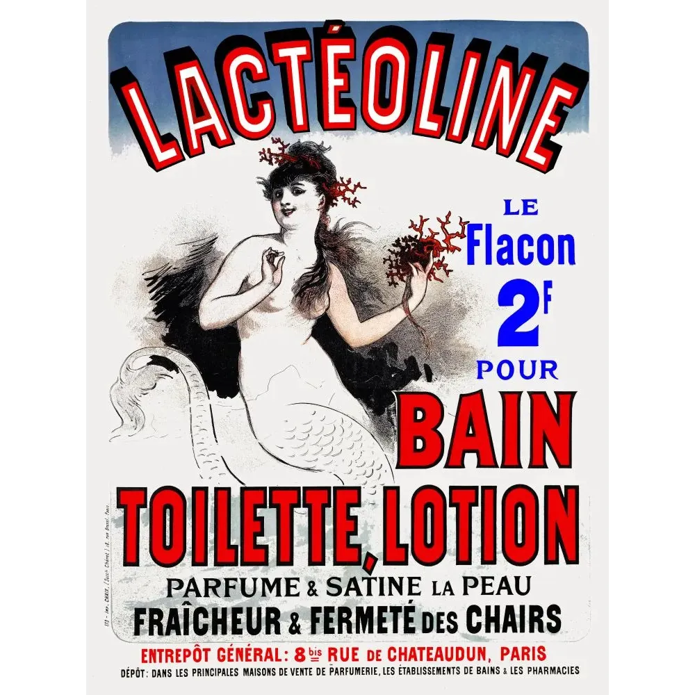 Affiche publicité Lacteoline lotion bain toilette beaute sirene corail peau Paris