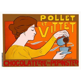 Affiche publicité chocolaterie Pepinster Pollet Vittet H. Meunier cacao chocolat tasse