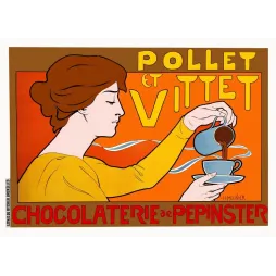 Affiche publicité chocolaterie Pepinster Pollet Vittet H. Meunier cacao chocolat tasse