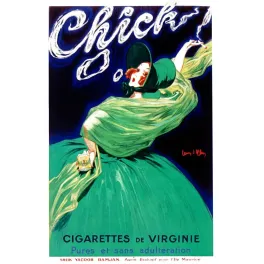 Affiche publicité Chick Cigarettes de Virginie Jean d'Ylen femme robe verte tabac fumeuse