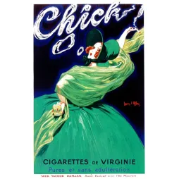 Affiche publicité Chick Cigarettes de Virginie Jean d'Ylen femme robe verte tabac fumeuse