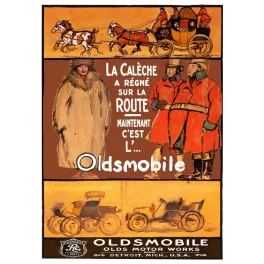 Affiche publicité Oldsmobile automobile calèche cheval Detroit Michigan USA voitures