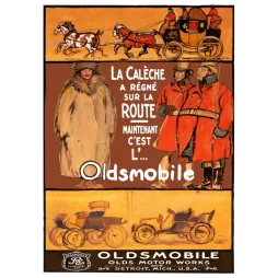 Affiche publicité Oldsmobile automobile calèche cheval Detroit Michigan USA voitures