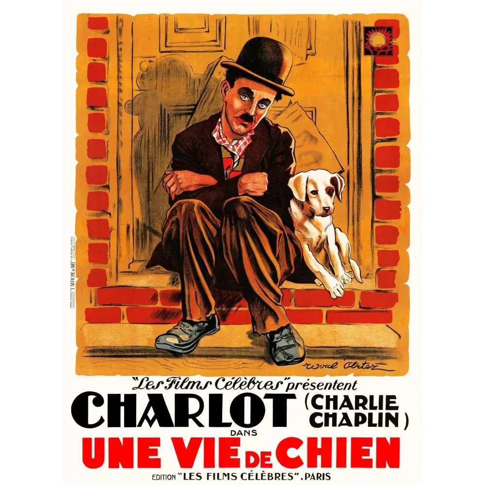 Affiche film Une Vie de Chien Charlie Chaplin Charlot cinema muet chiot porche