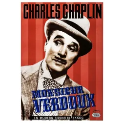 Affiche film Monsieur Verdoux Charles Chaplin portrait costume noeud papillon chapeau