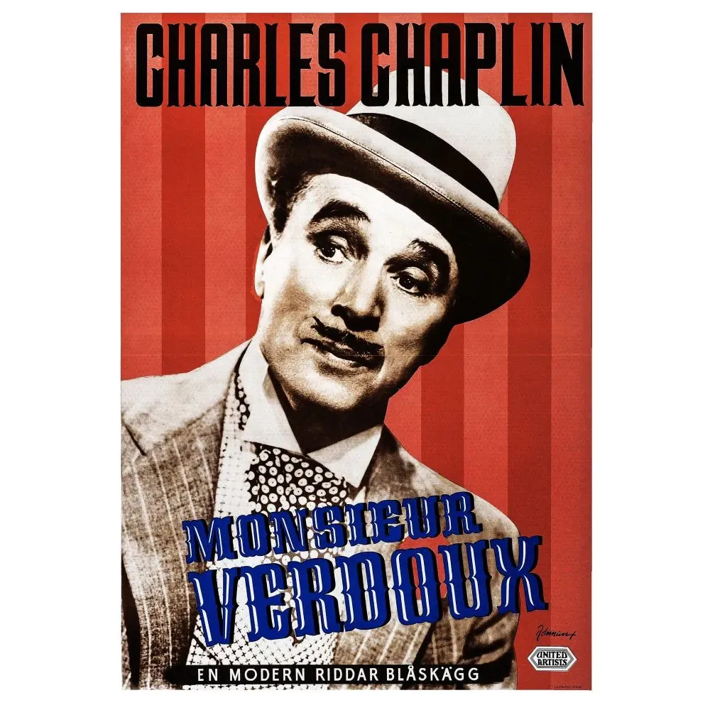 Affiche film Monsieur Verdoux Charles Chaplin portrait costume noeud papillon chapeau Affiche film Monsieur Verdoux Charles Chaplin portrait costume noeud papillon chapeau
