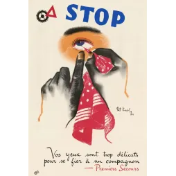 Affiche Stop Premiers Secours Pat Keely 1941 securite travail protection oeil accident