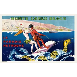 Affiche Monte Carlo Beach Le Paradis Retrouve SEM Adam Eve ski nautique Riviera