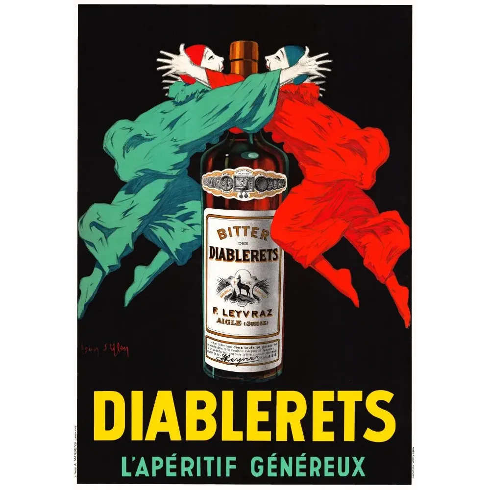 Affiche Diablerets Bitter l'Aperitif Genereux Jean d'Ylen F. Leyvraz Aigle Suisse Affiche Diablerets Bitter l'Aperitif Genereux Jean d'Ylen F. Leyvraz Aigle Suisse