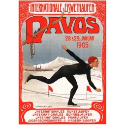 Affiche Davos 1905 courses internationales patinage vitesse Sport montagne Suisse patineur