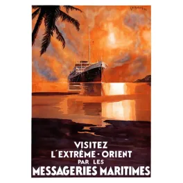Affiche Messageries Maritimes Visitez l'Extreme Orient paquebot voyage palmier 1931