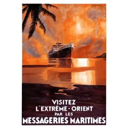 Affiche Messageries Maritimes Visitez l'Extreme Orient paquebot voyage palmier 1931