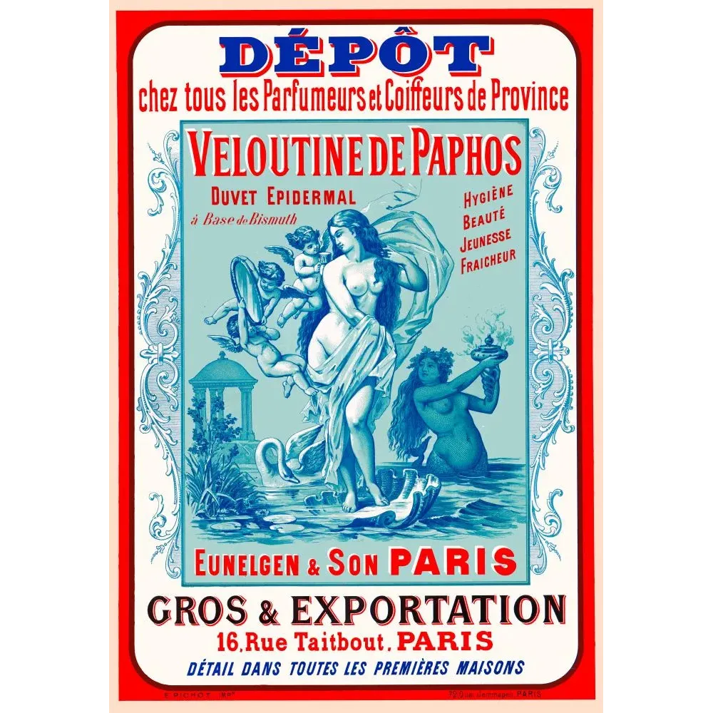 Affiche Veloutine de Paphos hygiene beaute jeunesse cosmetique Venus angelots naiade Affiche Veloutine de Paphos hygiene beaute jeunesse cosmetique Venus angelots naiade