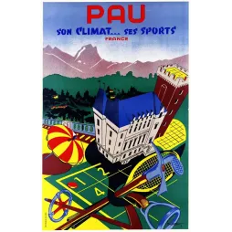 Affiche Pau Son Climat Ses Sports chateau tennis golf Pyrenees Georges Rabery
