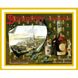 Affiche Benedictine Abbaye de Fecamp liqueur DOM Normandie fleurs de lys hirondelles