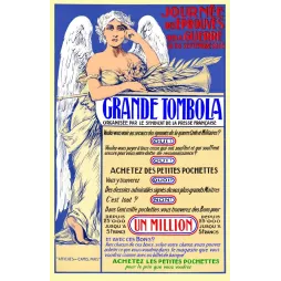 Affiche Grande Tombola 1915 Journee des Eprouves de la Guerre ange presse francaise