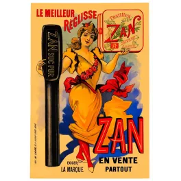 Affiche Zan Le Meilleur Reglisse pastilles suc pur bonbon confiserie femme robe jaune