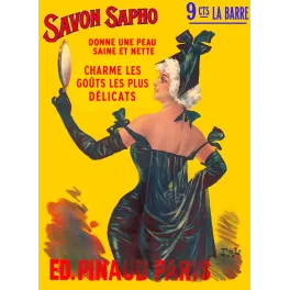 Affiche Savon Sapho peau saine nette PAL Ed. Pinaud Paris femme miroir hygiene
