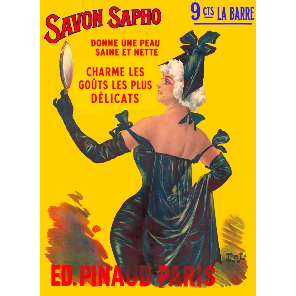 Affiche Savon Sapho peau saine nette PAL Ed. Pinaud Paris femme miroir hygiene