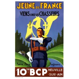 Affiche 10e BCP Chasseurs Neuville-sur-Ain Faire Face Toujours recrutement montagne
