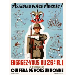 Affiche 26e RI Perigueux Assurez votre Avenir sport moto mecanique recrutement soldat
