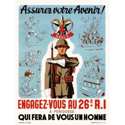 Affiche 26e RI Perigueux Assurez votre Avenir sport moto mecanique recrutement soldat
