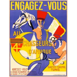 Affiche 4e Chasseurs d'Afrique Engagez-vous Tunis cavalier chechia motard Riglos