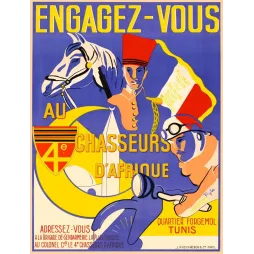 Affiche 4e Chasseurs d'Afrique Engagez-vous Tunis cavalier chechia motard Riglos
