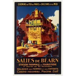 Affiche Salies de Bearn Station Thermale Casino Piscine Golf maison colombages