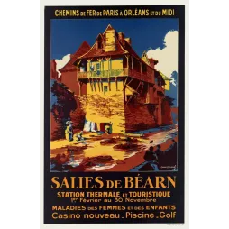 Affiche Salies de Bearn Station Thermale Casino Piscine Golf maison colombages