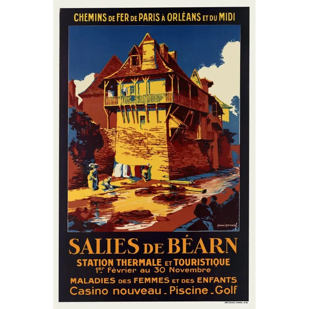 Affiche Salies de Bearn Station Thermale Casino Piscine Golf maison colombages Affiche Salies de Bearn Station Thermale Casino Piscine Golf maison colombages