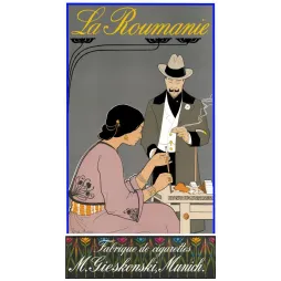 Affiche La Roumanie cigarettes Gieskonski Munich tabac roulage femme traditionnelle