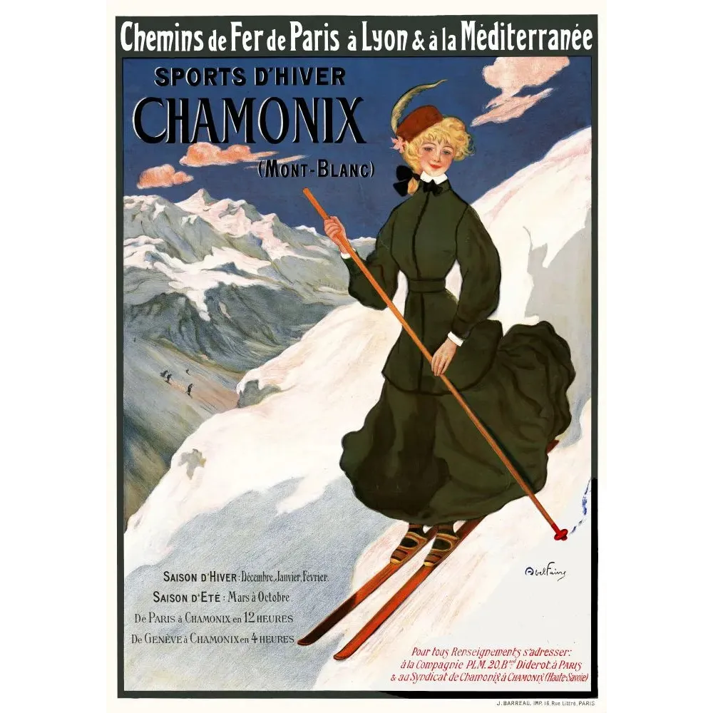 Affiche sports d'hiver Chamonix Mont-Blanc par Abel Faivre