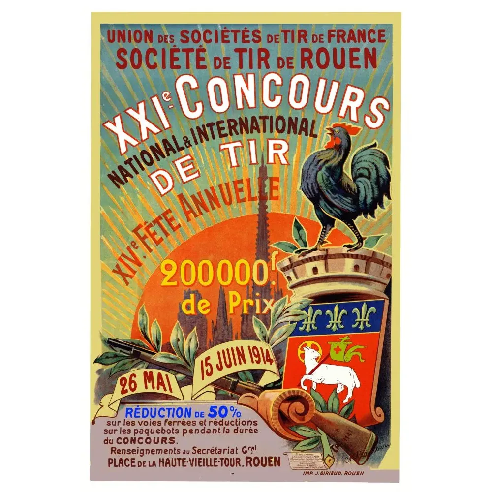 Affiche XXIe Concours National de Tir Rouen 1914 Affiche XXIe Concours National de Tir Rouen 1914