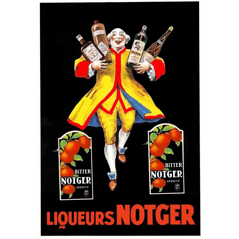 Publicité Liqueurs Notger Bitter apéritif oranges personnage costumé bouteilles
