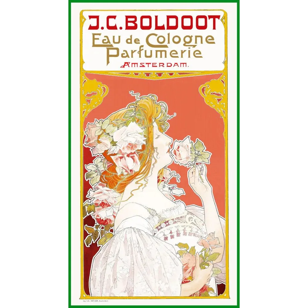 Publicité J.C. Boldoot Eau de Cologne Amsterdam femme roses Art nouveau parfum Publicité J.C. Boldoot Eau de Cologne Amsterdam femme roses Art nouveau parfum