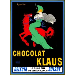 Chocolat Klaus Delecta Cappiello 1903 cavalière cheval rouge chocolat suisse