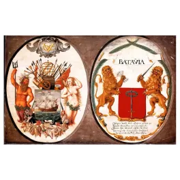 Armoiries Compagnie Indes Orientales Batavia Neptune lions Jakarta blason