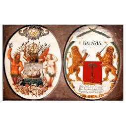 Armoiries Compagnie Indes Orientales Batavia Neptune lions Jakarta blason