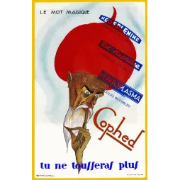 Publicité Cophed toux Néosplénine Hépatoplasma personnage turban rouge médicament