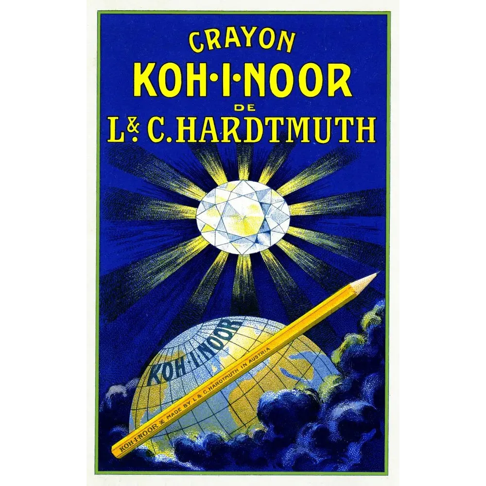 Publicité crayon Koh-I-Noor Hardtmuth diamant globe terrestre papeterie dessin