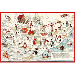 Carte illustrée Mother Goose Land comptines anglaises personnages contes enfants