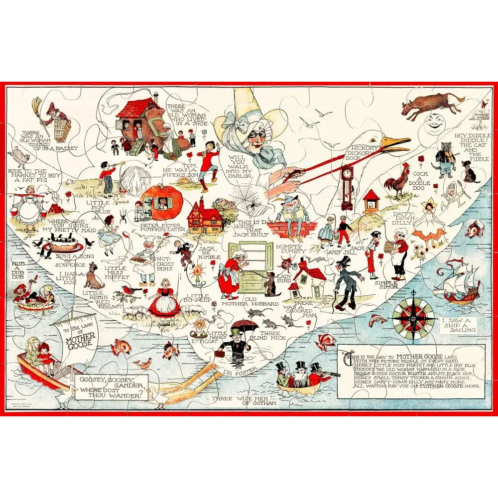 Carte illustrée Mother Goose Land comptines anglaises personnages contes enfants