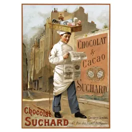 Publicité Chocolat Cacao Suchard jeune livreur rue Paris Petit Journal
