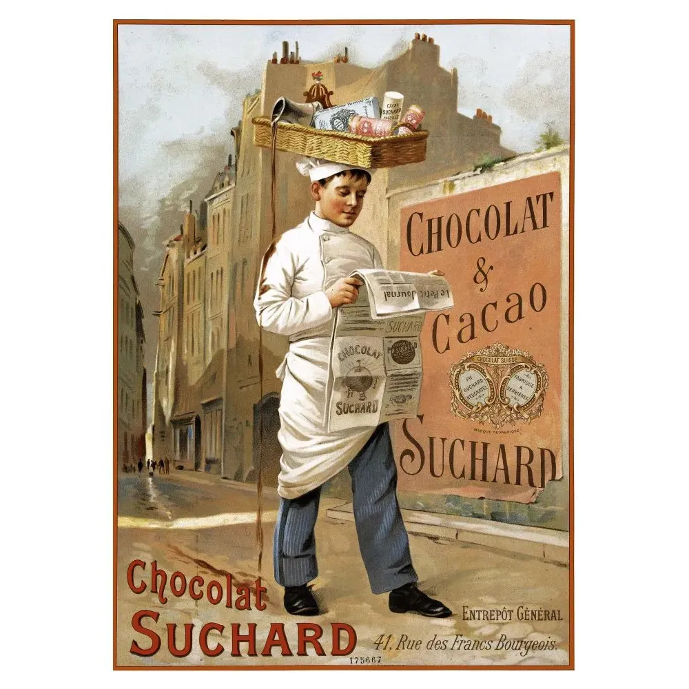Publicité Chocolat Cacao Suchard jeune livreur rue Paris Petit Journal Publicité Chocolat Cacao Suchard jeune livreur rue Paris Petit Journal